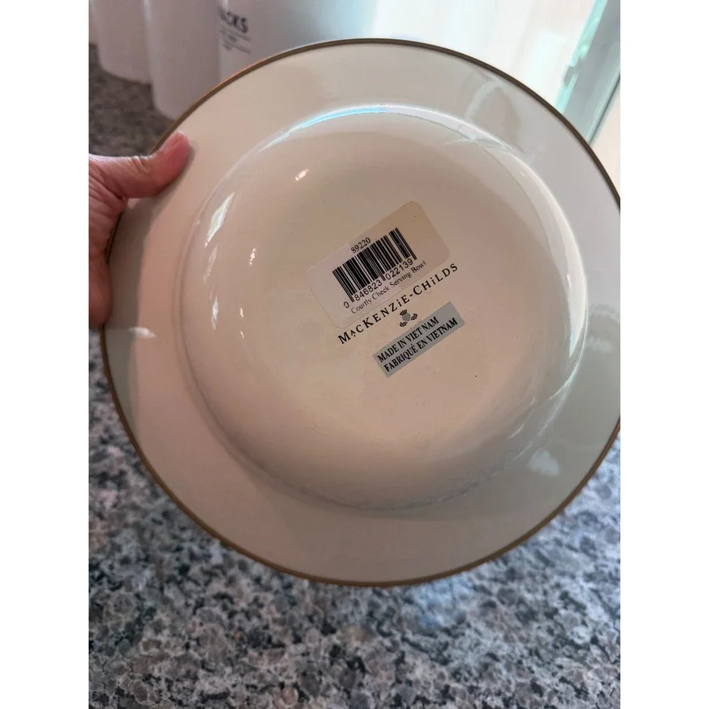 MacKenzie-Childs Courtly Check Enamel Serving Bowl Black White Checkerboard